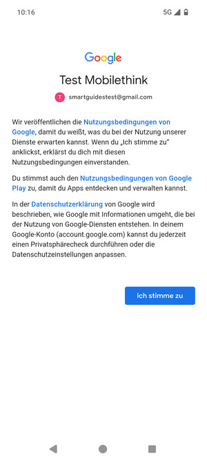 Wählen Sie Ich stimme zu