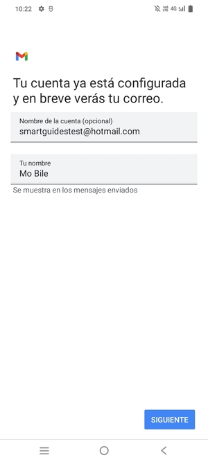 Déle a su cuenta un nombre y escriba su nombre. Seleccione SIGUENTE
