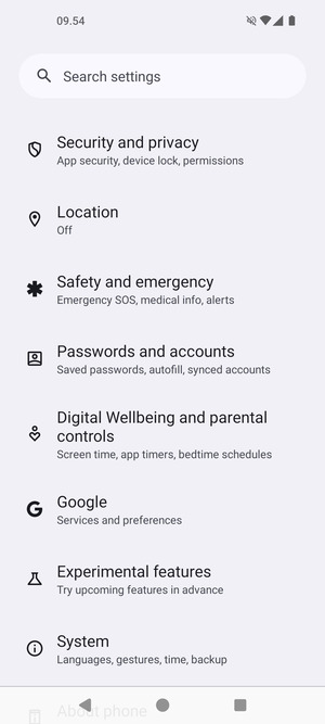 Scroll to and select Security and privacy