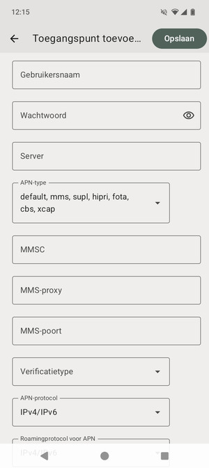 Scroll naar en selecteer APN-type