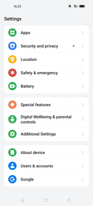 Scroll to and select Security and privacy