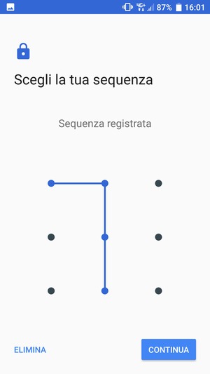 Disegna una sequenza di sblocco e seleziona CONTINUA