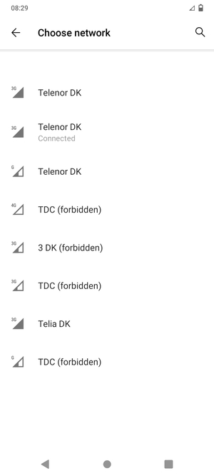 Select a network operator from the list