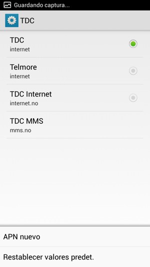 Si la pantalla tiene este aspecto, seleccione el botón Menú en el teléfono y seleccione APN nuevo