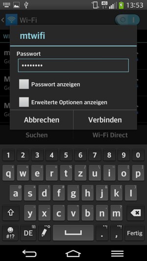 Geben Sie das WLAN-Passwort ein und wählen Sie Verbinden
