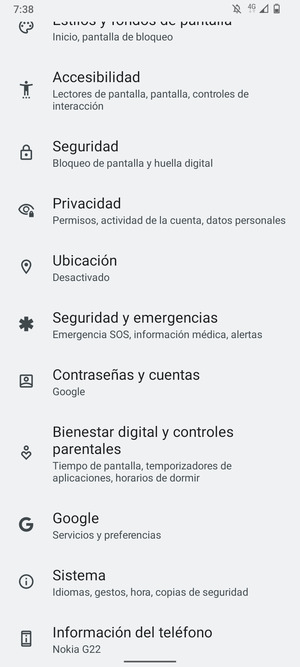 Desplácese y seleccione Seguridad