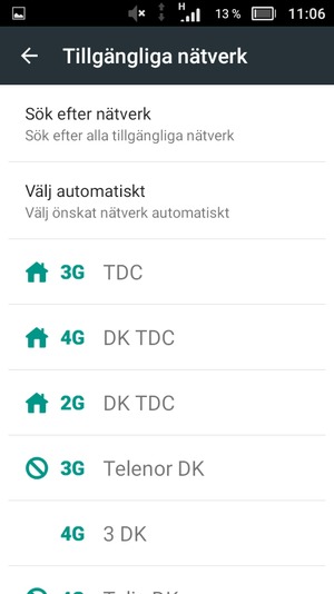 Välj en nätverksoperatör från listan