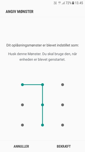 Tegn oplåsningsmønsteret igen og vælg BEKRÆFT