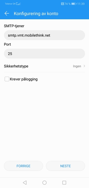 Fjern krysset i avkrysningsboksen Krever pålogging og velg NESTE