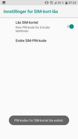 Din PIN-kode for SIM-kort er endret
