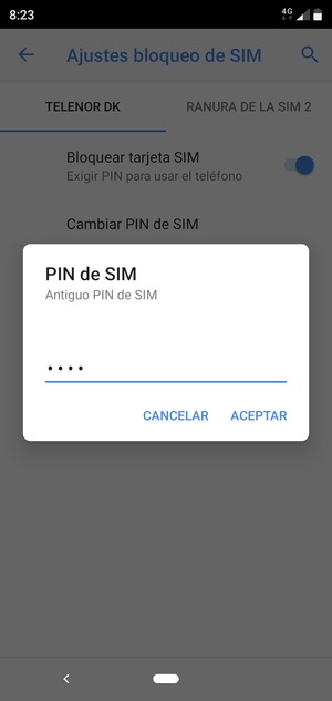Introduzca su Antiguo PIN de SIM y seleccione ACEPTAR