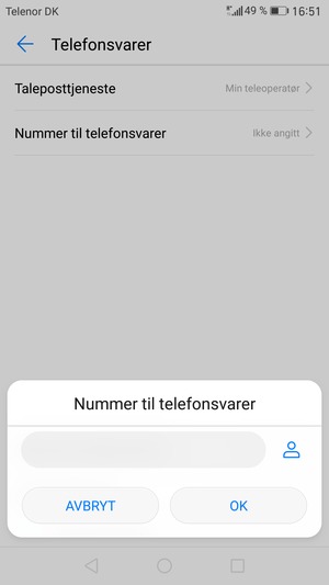 Skriv inn Nummer til telefonsvarer og velg OK
