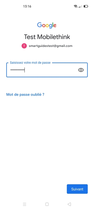 Saisissez votre mot de passe et sélectionnez Suivant