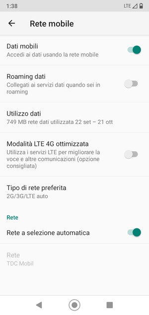 Seleziona Tipo di rete preferita
