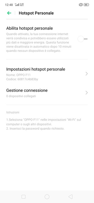 Seleziona Impostazioni hotspot personale