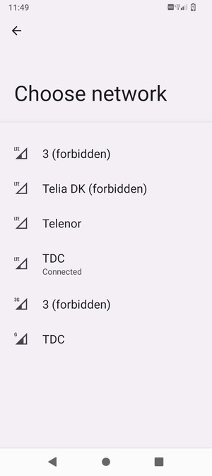 Select a network operator from the list