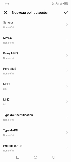 Faites défiler vers le bas et saisissez les informations MMS