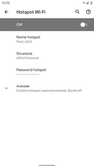 Seleziona Password hotspot