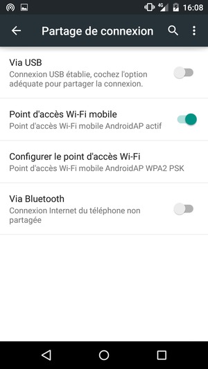 Votre téléphone est maintenant configuré pour être utilisé comme modem
