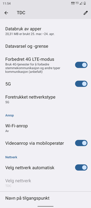 For å bytte nettverk hvis det oppstår nettverksproblemer, slå av Velg nettverk automatisk