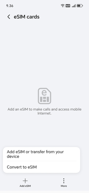 Select Add eSIM or transfer from your device
