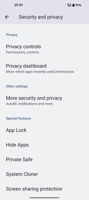Scroll to and select More  security and privacy