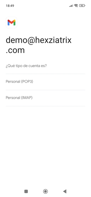 Seleccione Personal (POP3) o Personal (IMAP)