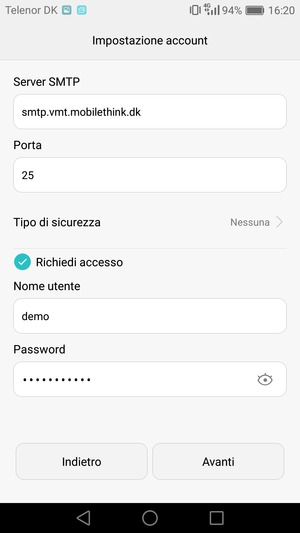 Inserisci l'indirizzo del server di posta in uscita