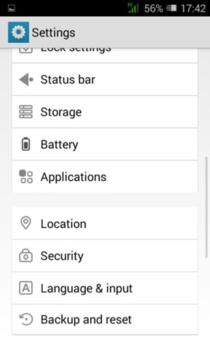Scroll to and select Backup and reset