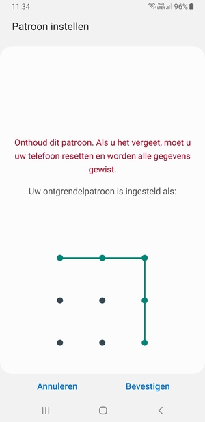 Teken het ontgrendelingspatroon nogmaals en selecteer Bevestigen