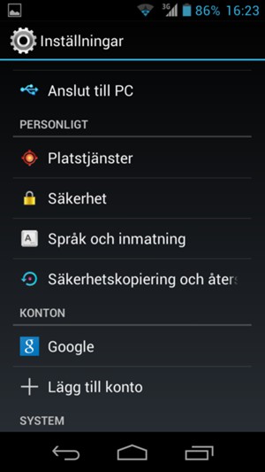 Scrolla till och välj Google