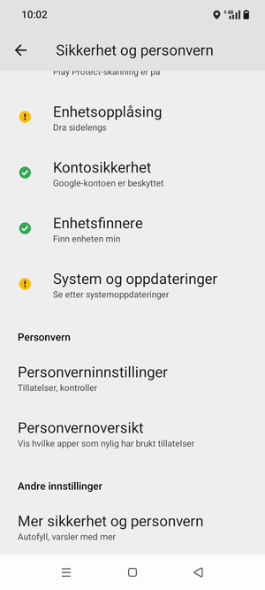 Bla til  og velg Mer sikkerhet og personvern