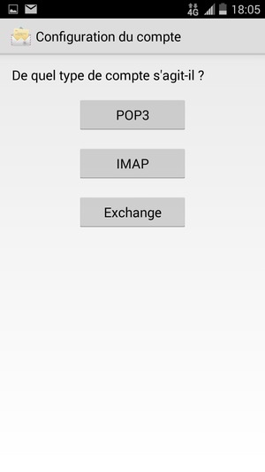 Sélectionnez POP3 ou IMAP