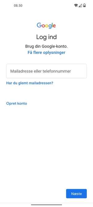 Indtast din Gmail adresse og vælg Næste