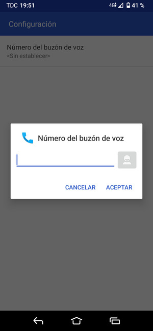 Introduzca el Número del buzón de voz y seleccione ACEPTAR