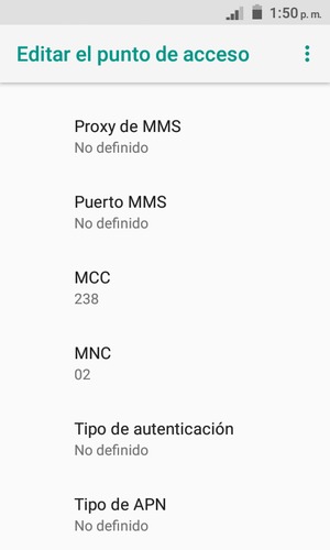 Desplácese hacia abajo e introduzca la información de Internet