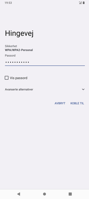 Skriv inn Wi-Fi-passord og velg KOBLE TIL