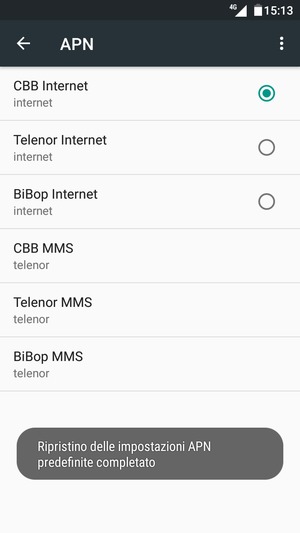 Le impostazioni del tuo telefono saranno ripristinate secondo le impostazioni internet e MMS predefinite