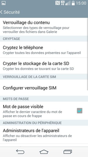 Sélectionnez Configurer verrouillage SIM