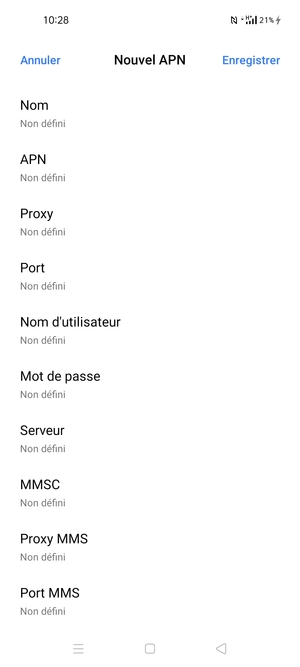 Saisissez les informations Internet