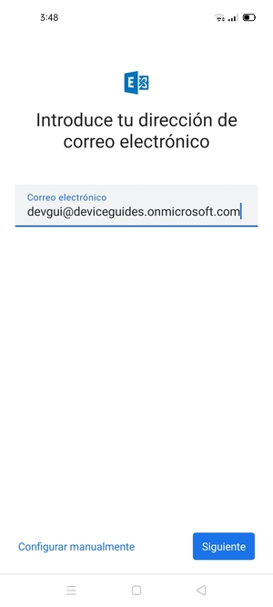 Introduzca su Dirección de correo electrónico y seleccione Configurar manualmente