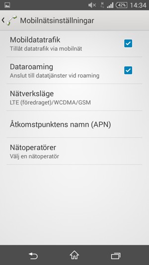 Slå på eller stäng av Dataroaming