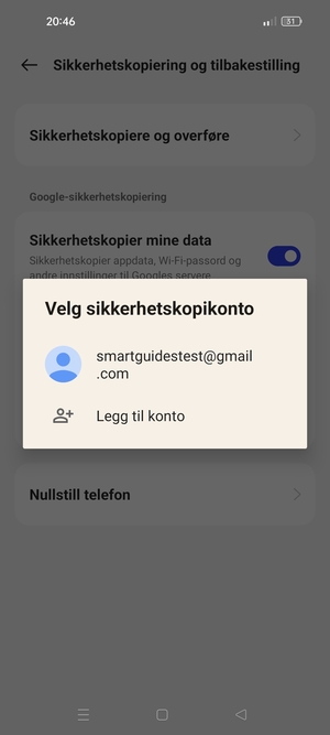 Velg sikkerhetskopi-kontoen din
