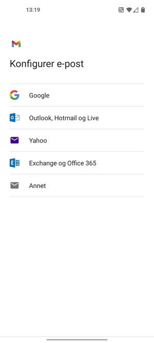 Velg Exchange og Office 365