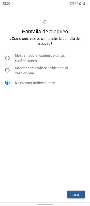 Seleccione la opción deseada y seleccione Listo