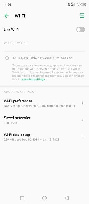 Turn Use Wi-Fi on