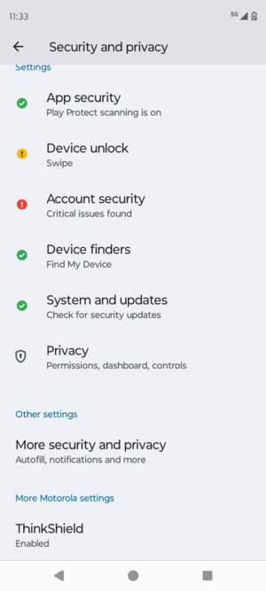 Scroll to and select More security and privacy
