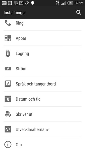 Scrolla till och välj Om