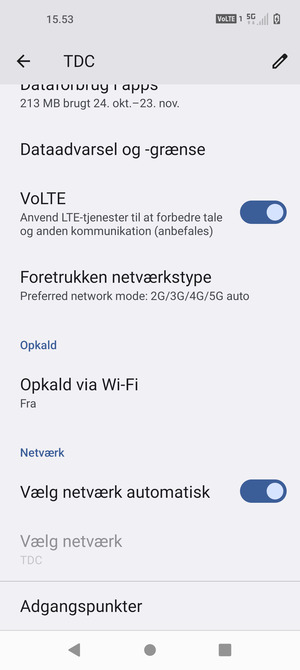 Scroll til og vælg Foretrukken netværkstype
