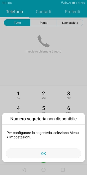 Se la segreteria telefonica non è configurata, seleziona OK